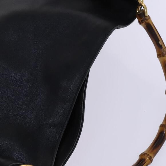 GUCCI Bamboo Hand Bag Leather Black Gold 001 001 - Picture 6 of 16